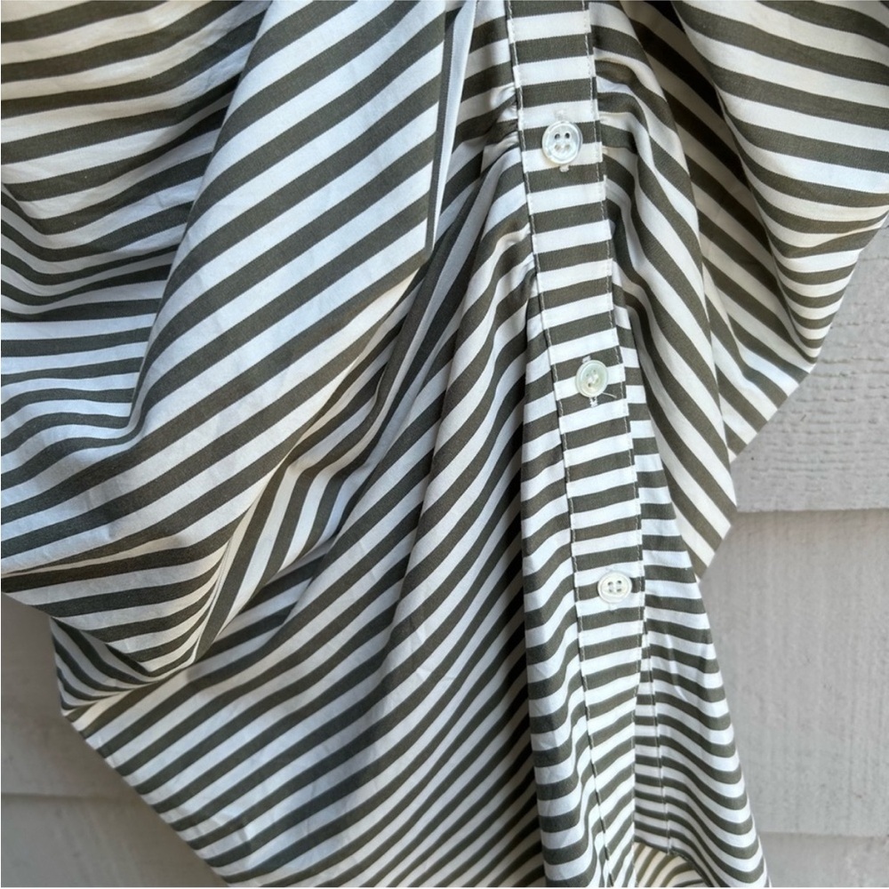 Veronica Beard Ruched Striped Shirtdress White & Olive Green Size 8 - Picture 5 of 13